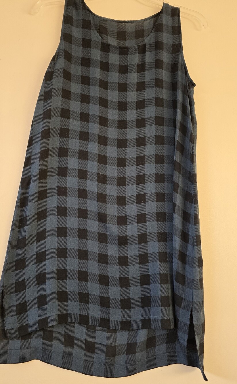 Eileen Fisher Silk Plaid Tunic Tank Top SzS Fir Pattern EUC